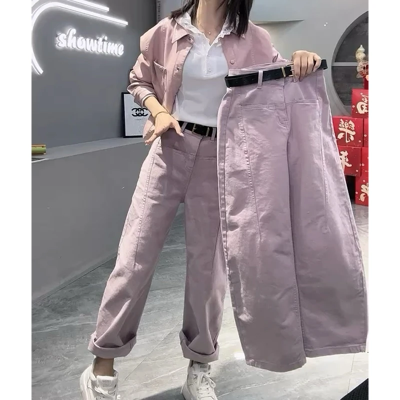 Aimeerosa/艾洛莎2025春季新款高腰牛仔裤潮流小众显瘦九分阔腿裤