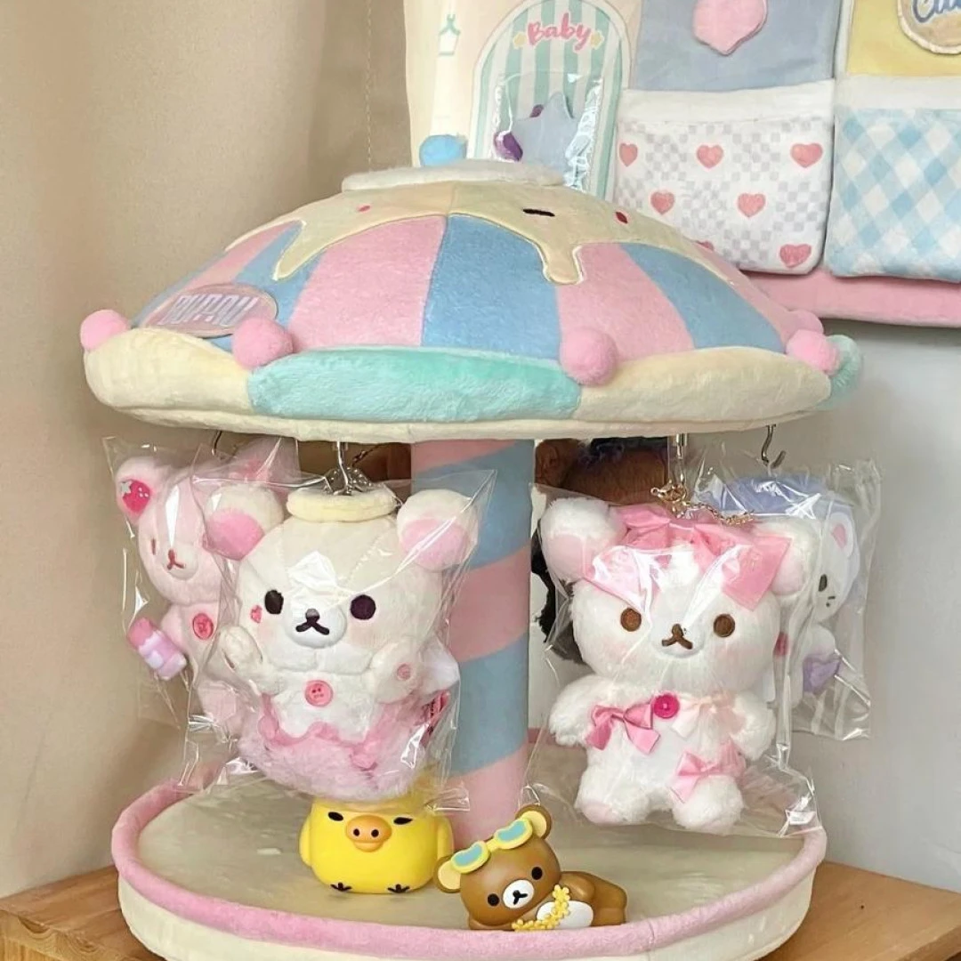 bunnu旋转娃屋同款旋转木马旋转小屋棉花娃娃屋手动旋转毛绒娃屋