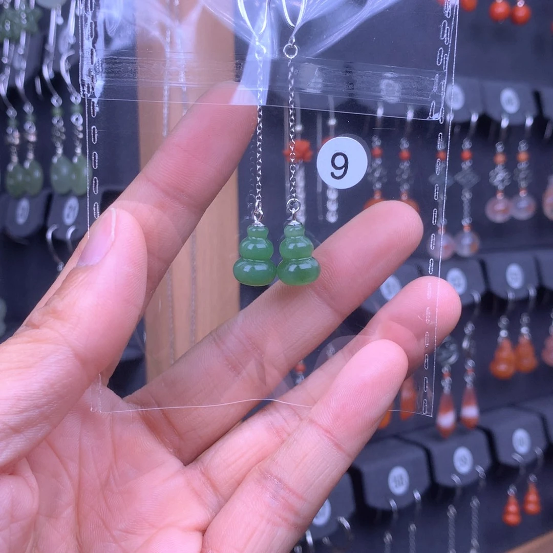 和田玉耳饰银S925镶嵌妙*