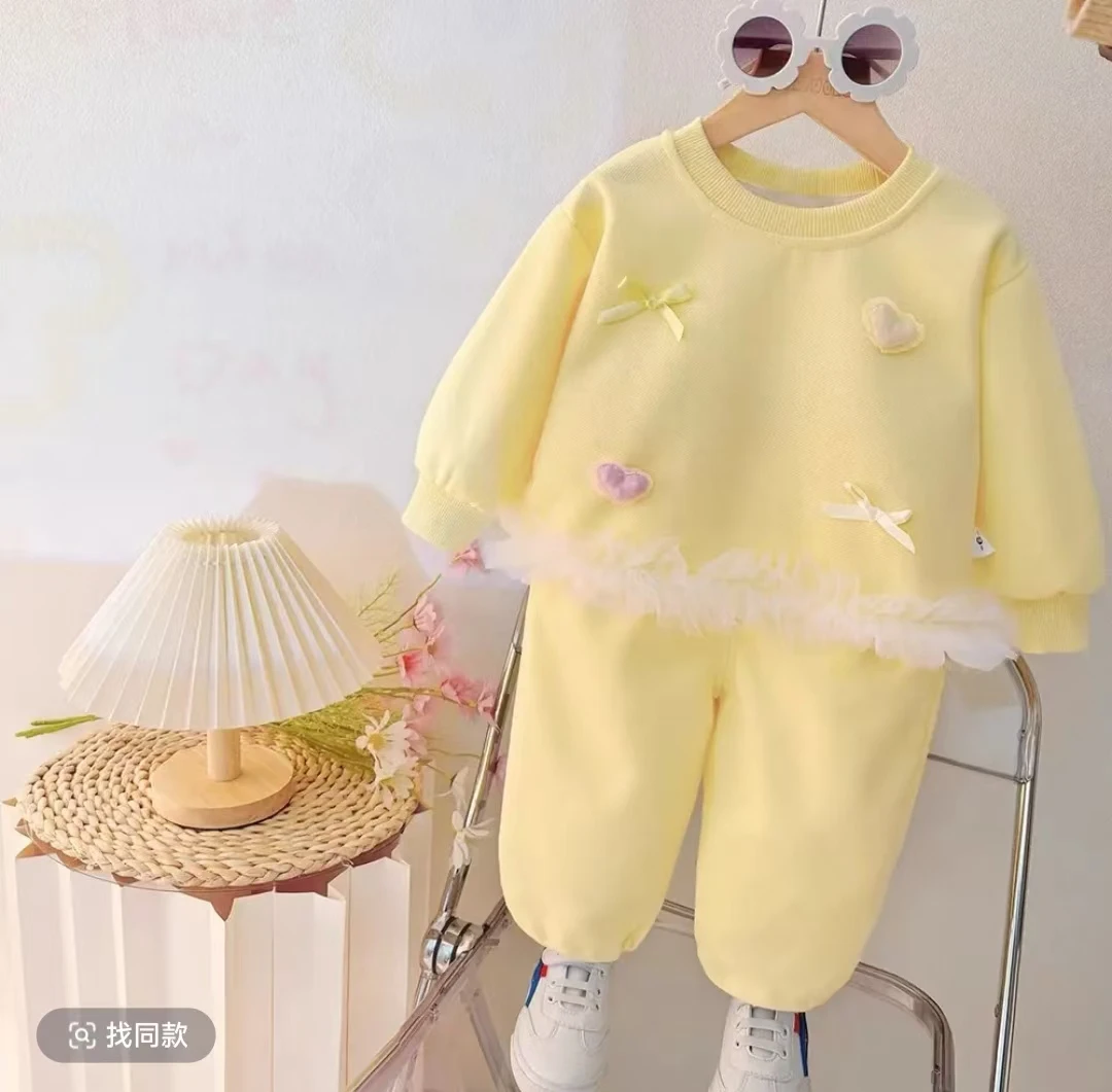 C女童2025年新款洋气时髦双心花边春秋款儿童两件套ZS-G-A44