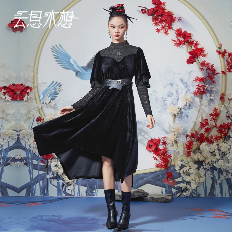 2023秋季新款流苏蕾丝拼接不规则女士优雅连衣裙10924