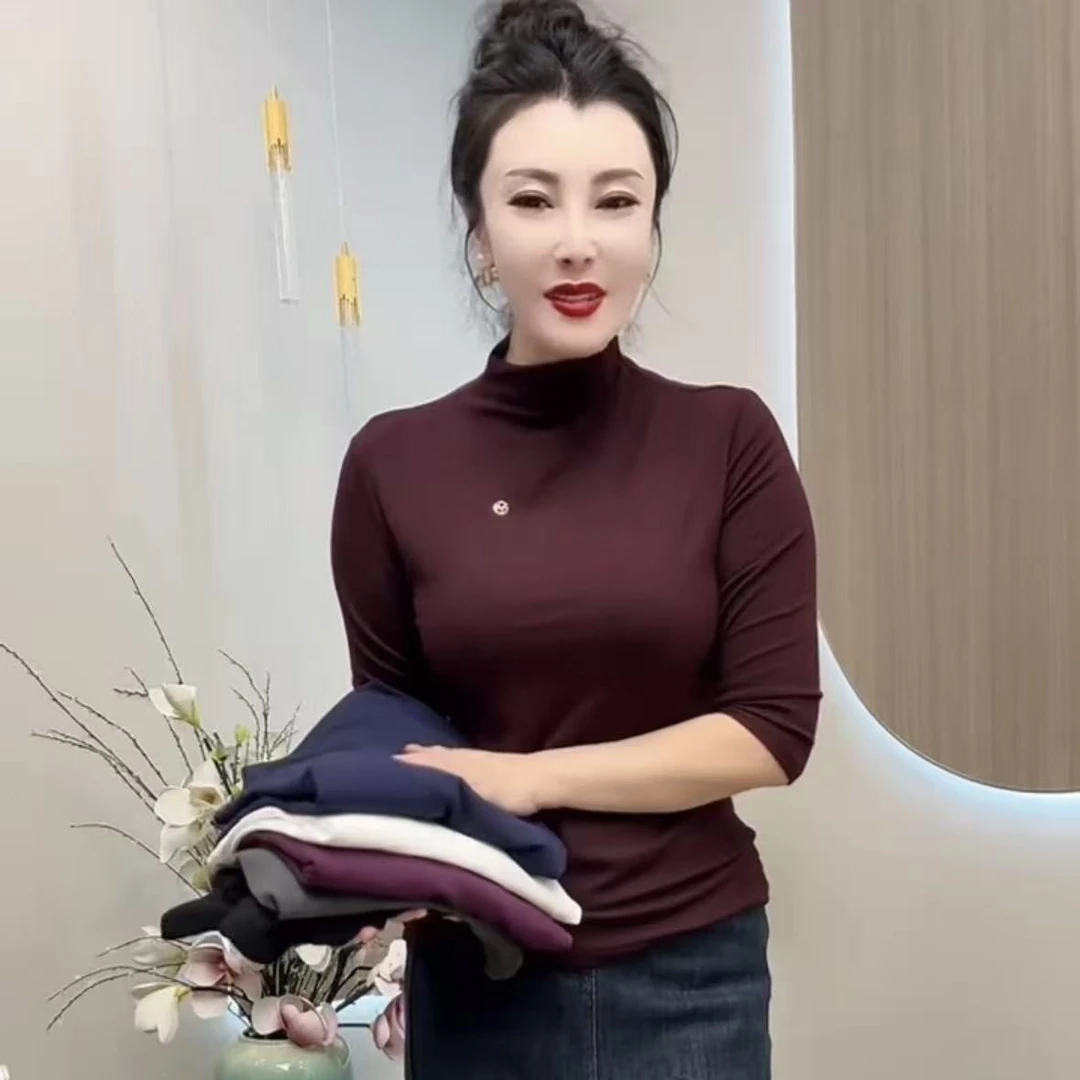 508早秋新款显瘦半高领打底衫