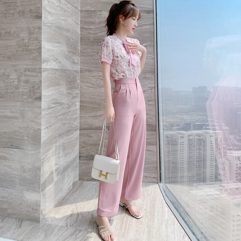 2025年新款气质女神范衣服休闲时尚雪纺两件套阔腿裤套装裤女夏装