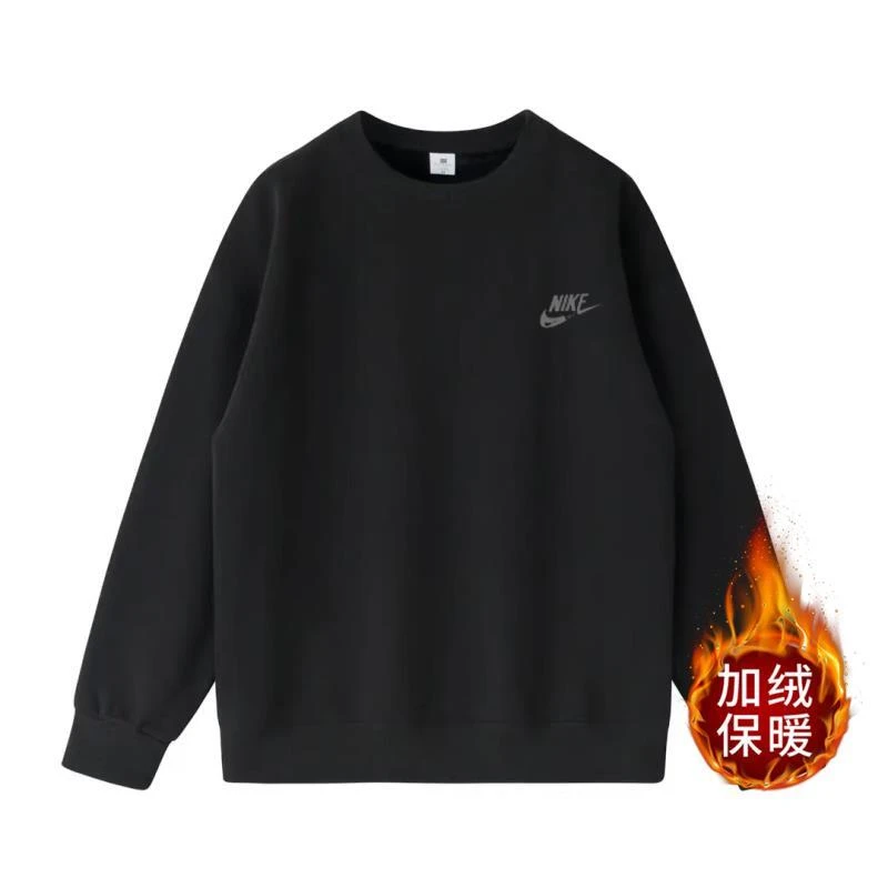 冬季新款加绒休闲圆领男女同款长袖卫衣-胸标钩子