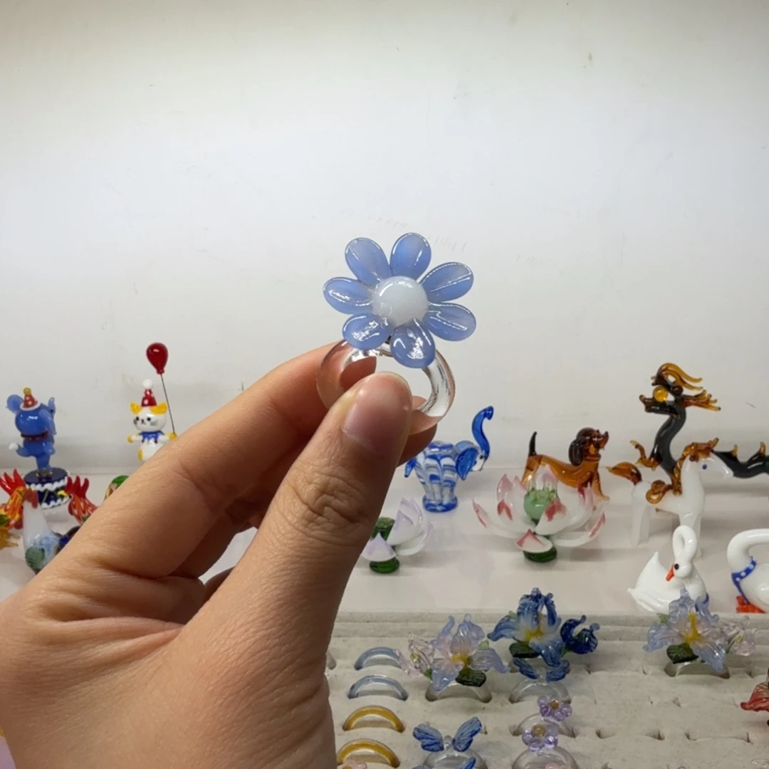 琉璃手工艺品旋转小雏菊戒指