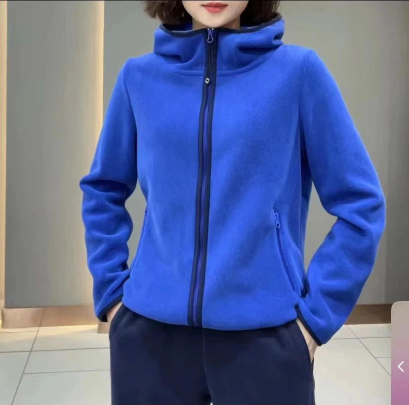 秋冬款双面绒时尚百搭撞色边设计拉链连帽卫衣68090