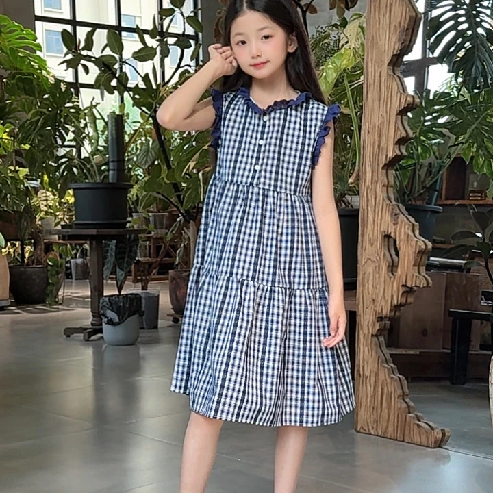夏季儿童格子裙子女童洋气背心连衣裙大童装公主裙2025夏装新款