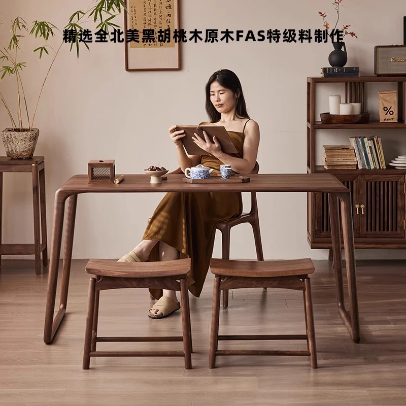实木茶桌现代新中式北美黑胡桃木茶室禅意茶台原木全榫卯桌椅组合