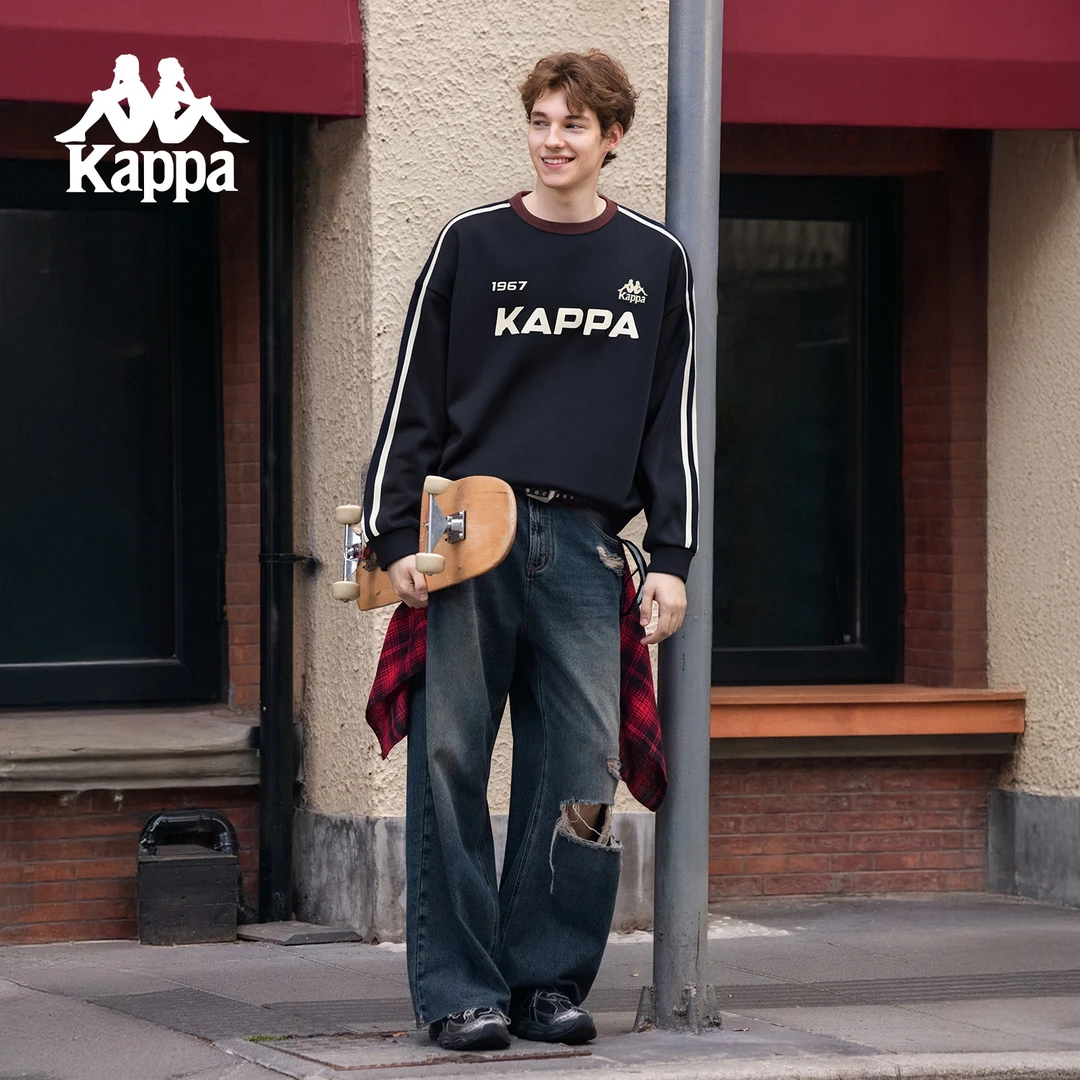 KAPPA/背靠背情侣卫衣女秋季新款撞色美式复古套头长袖上衣男