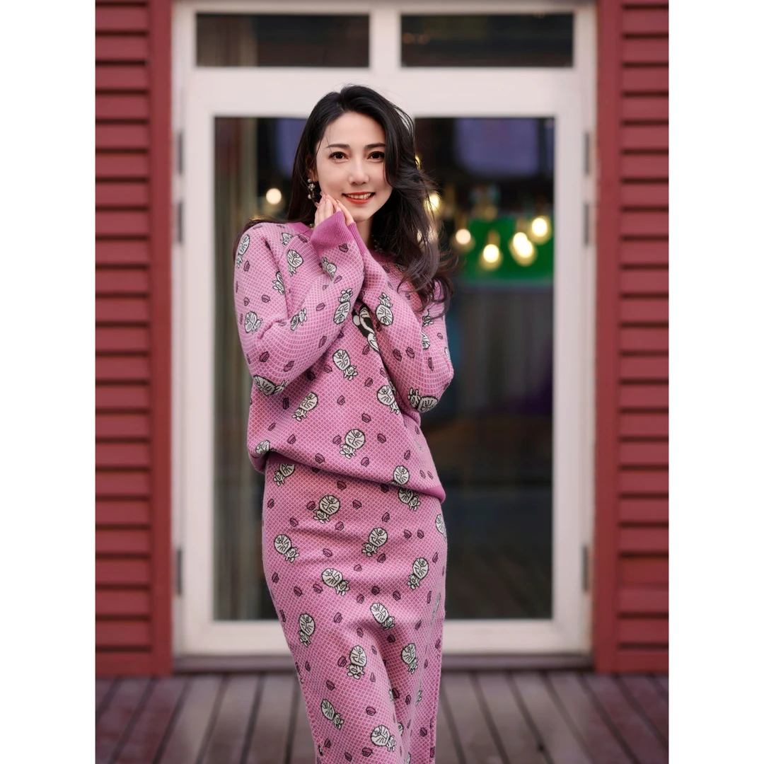 HZHJ设计师 粉色机器猫  套装 宽松小众洋气高级感 1482