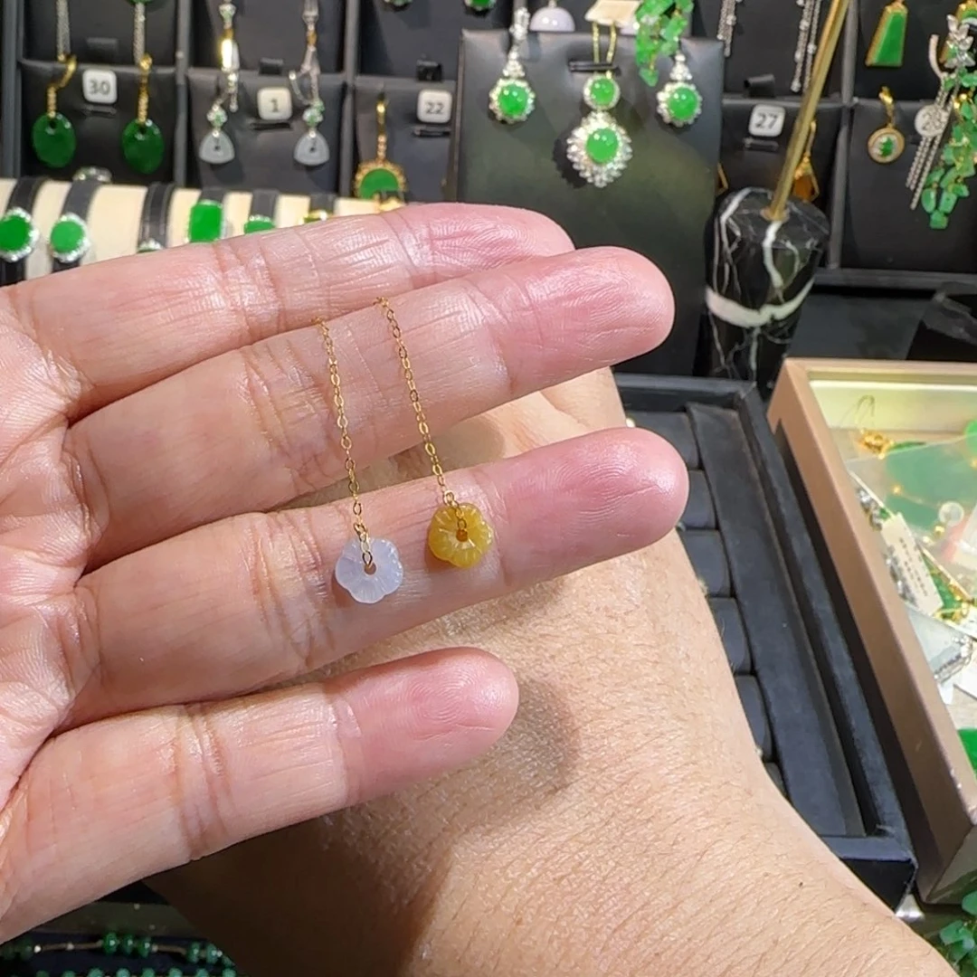 翡翠18K金镶嵌颈饰耳线