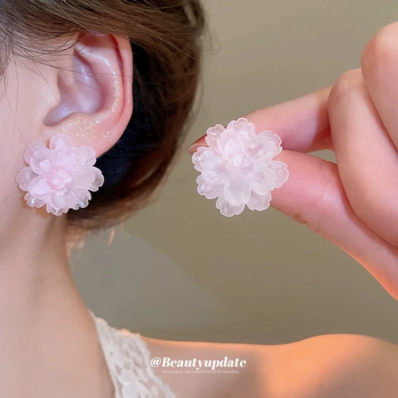铜合金树脂耳饰 7003《仙仙》晕染双层超仙花朵耳钉简约百搭清新
