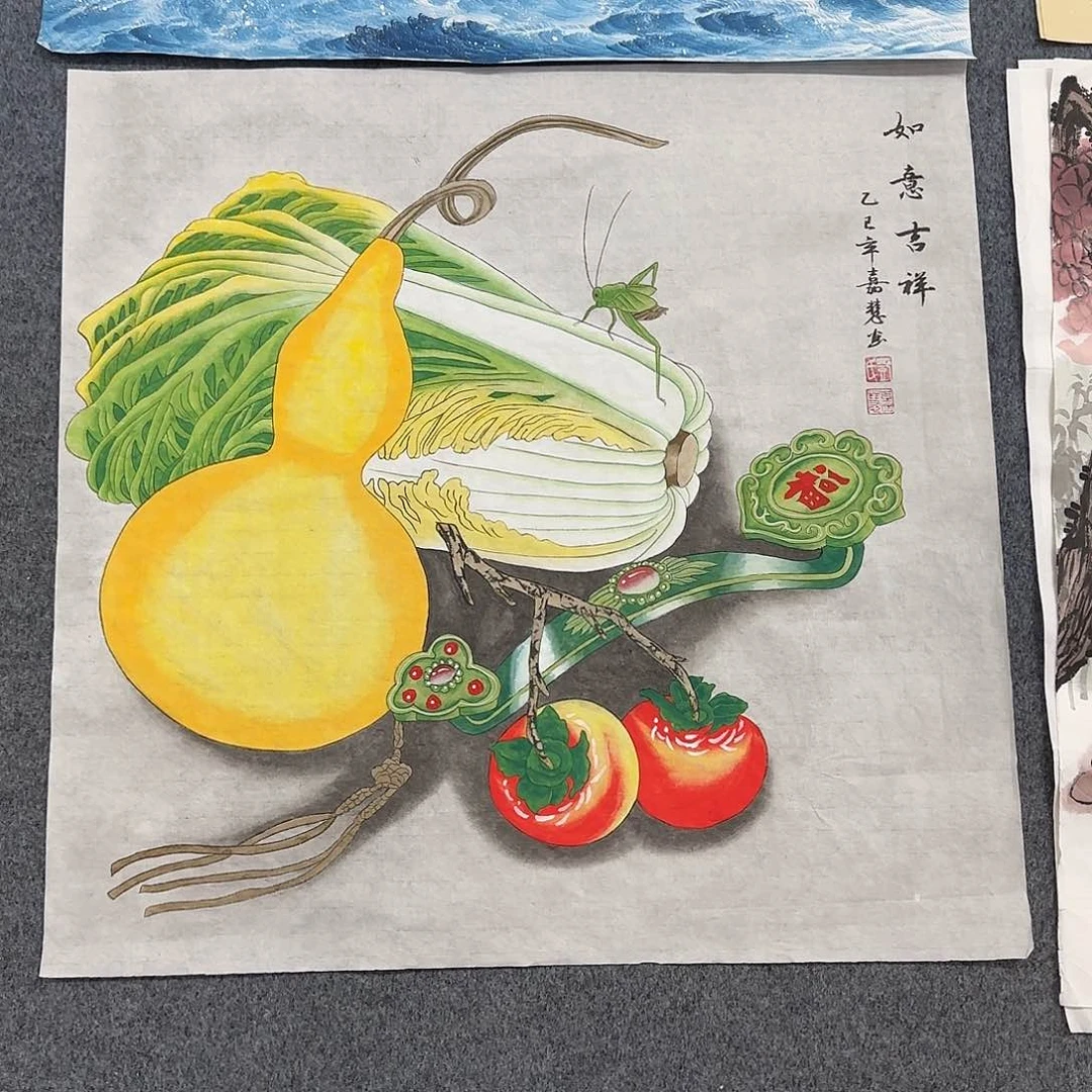 国画尺寸70X70手绘作品