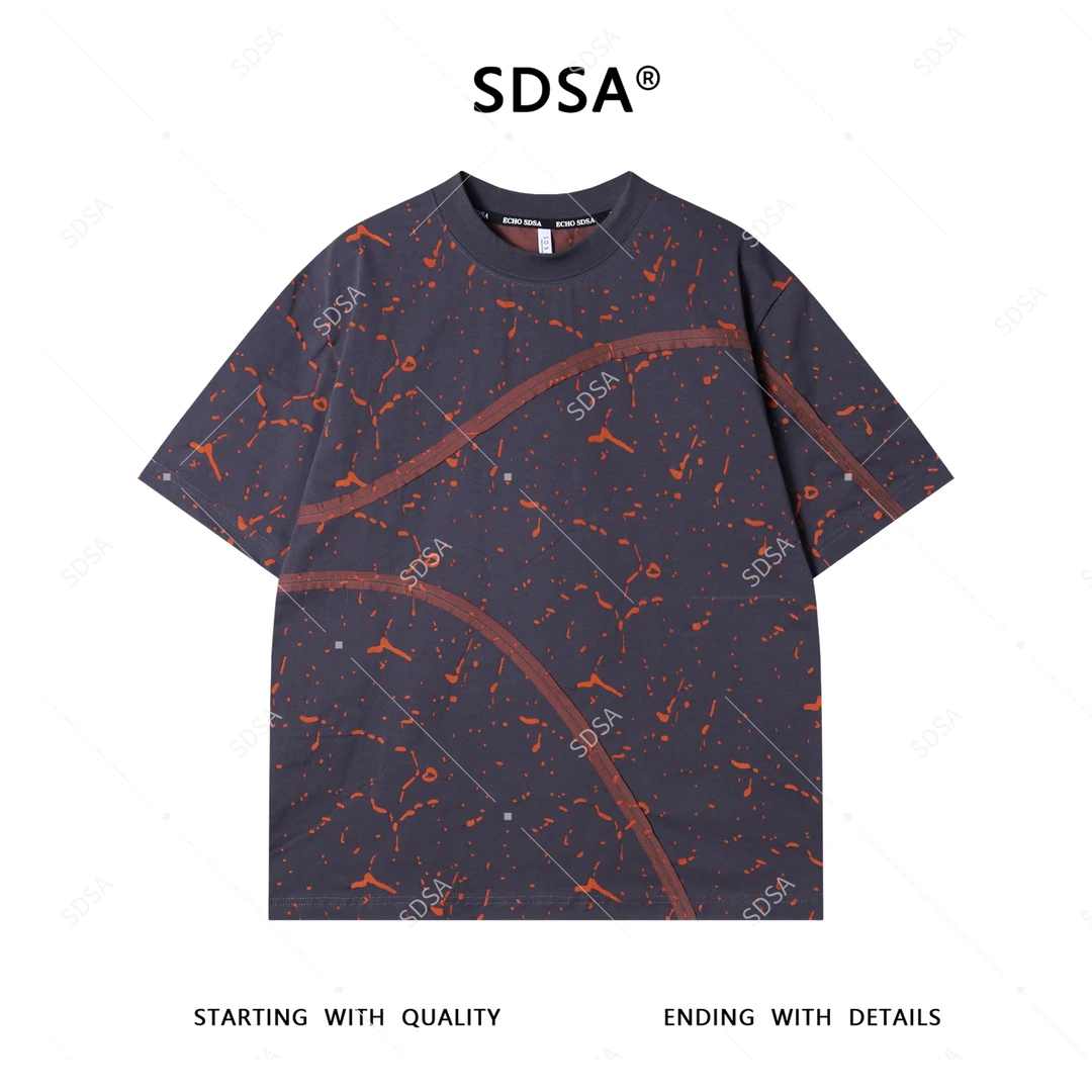 SDSA夏季高级感新款男士简约割破压线设计圆领短袖T恤宽松上衣