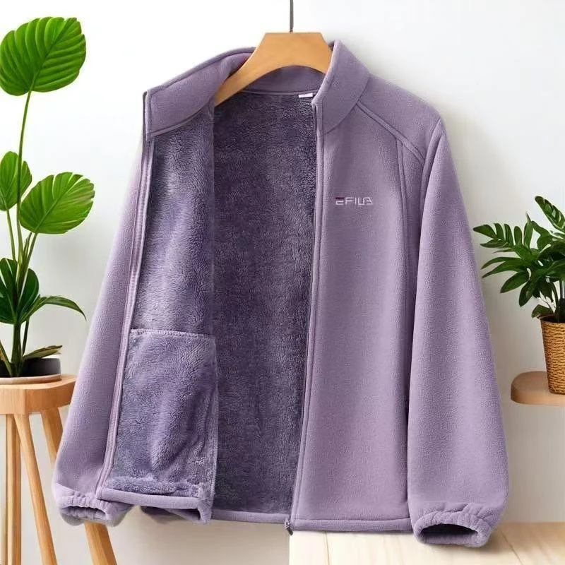 女士加绒加厚卫衣摇粒绒秋冬季户外休闲绒衣保暖立领内胆运动外套