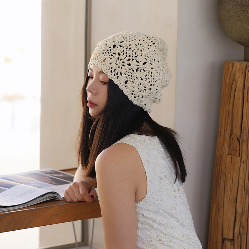 MUSTKOO/玛诗杜女韩网红针织百搭小众帽子镂空ins时尚MH-6536