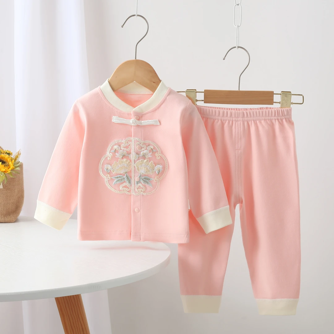 纯棉婴幼儿内衣套装对开门中国风立领套装无骨秋季105