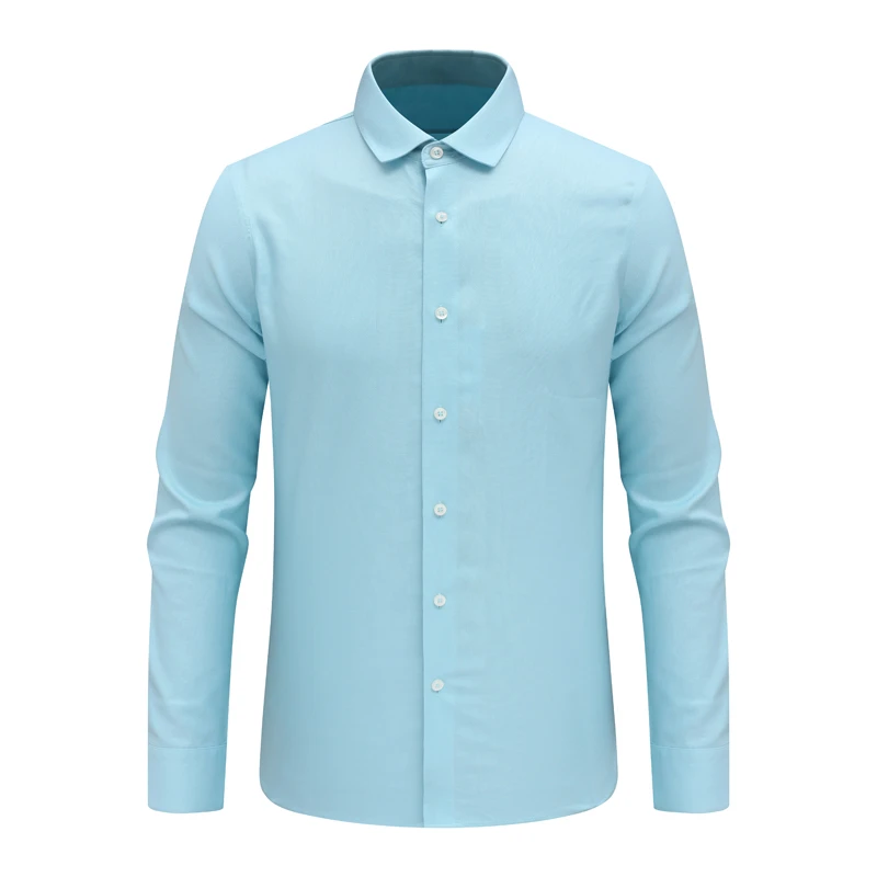 F3562恺春秋男式长袖衬衫 棉百搭商务休闲上衣免烫 湖蓝色