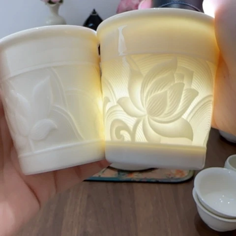 定瓷主人杯直筒莲花不带礼盒一对