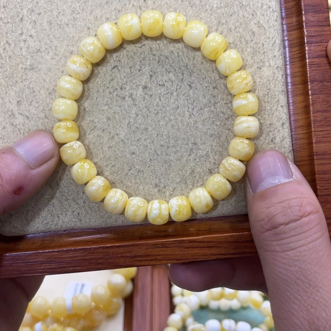 手链琥珀未镶嵌蜜蜡8.8mm瓷白虎皮