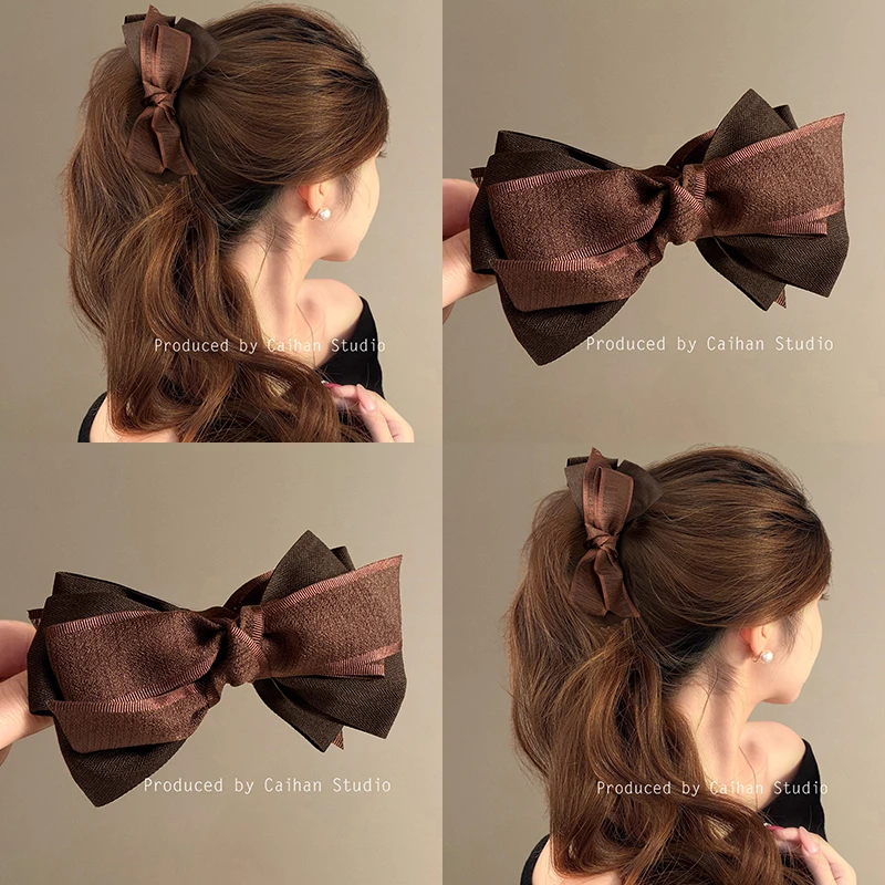 悉尼画坊~复古棕蝴蝶结香蕉夹竖夹秋冬高级感高马尾抓夹旅行发卡