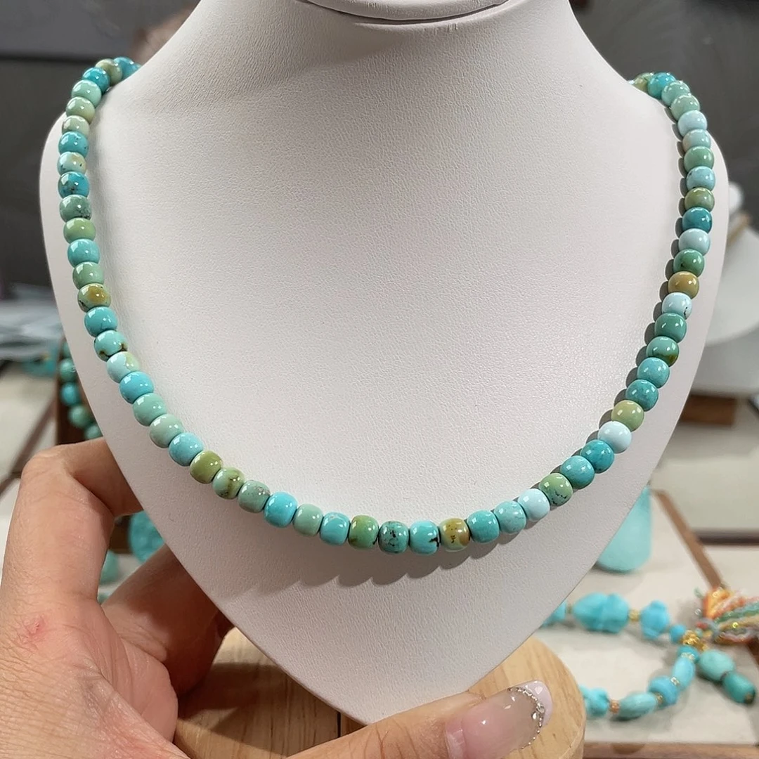 绿松石银S925镀金镶嵌春带彩锁骨链卡5.8