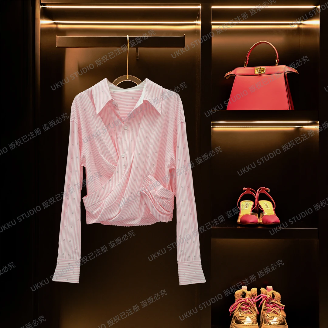 尧尧【UKKU STUDIO】早春小众设计高级收腰显瘦条纹衬衫512053