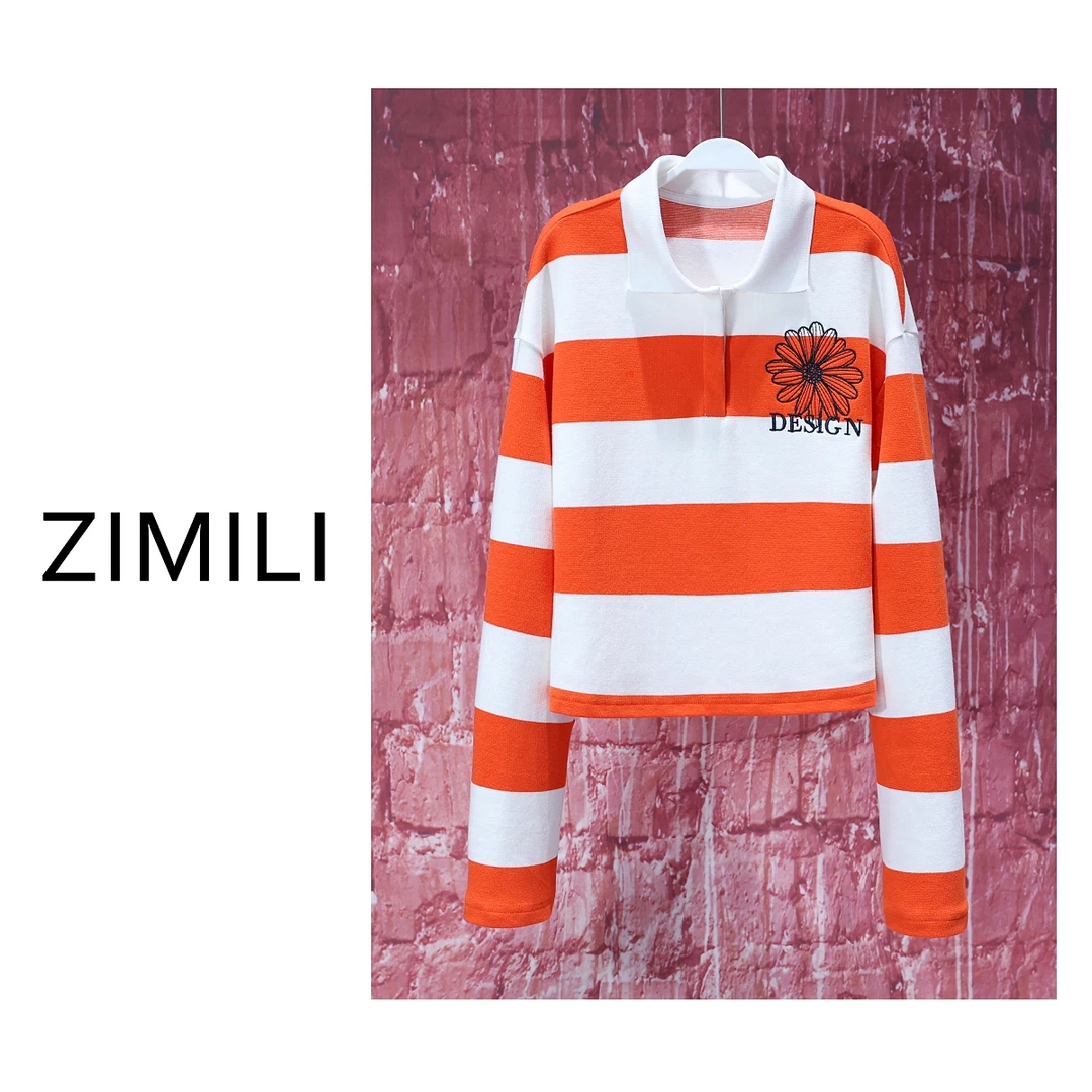【亮哥女装】2025欧版设计爱玛橙条纹POLO领休闲卫衣6223-K1