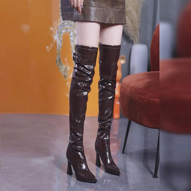 性感尖头高跟过膝靴女2025秋冬洋气安可拉红百搭后拉链细跟瘦瘦靴