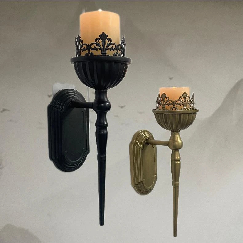 复古黑色挂壁烛台民宿餐厅室内墙面装饰蜡烛台美式乡村壁挂式烛杯