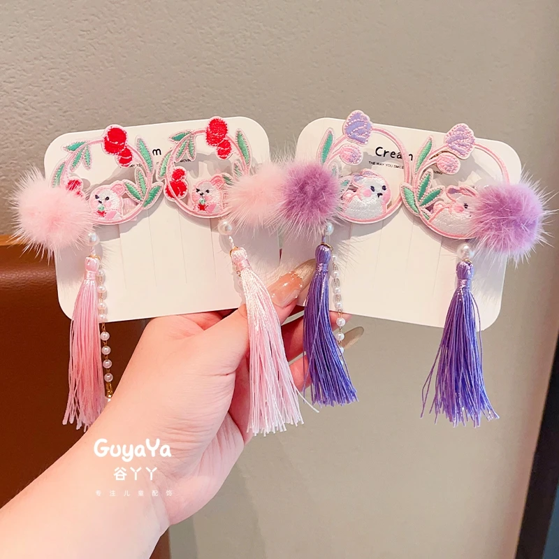 儿童古风流苏发夹中秋发饰小女孩侧边夹子中国风汉服拍照发卡头饰