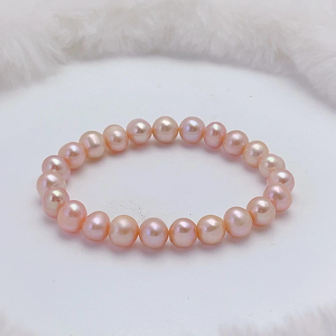 【粉光】约7-8mm淡水无核珍珠简约百搭轻奢经典珍珠手链 DSL00762