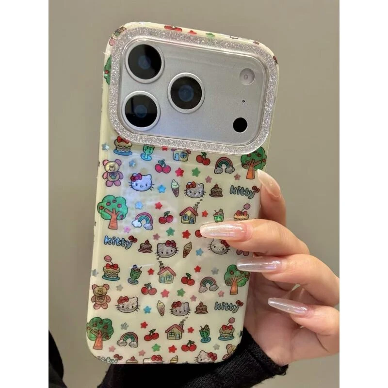 童趣创意闪粉色彩小熊小树猫咪适用ihone17promax苹果16p手机壳15