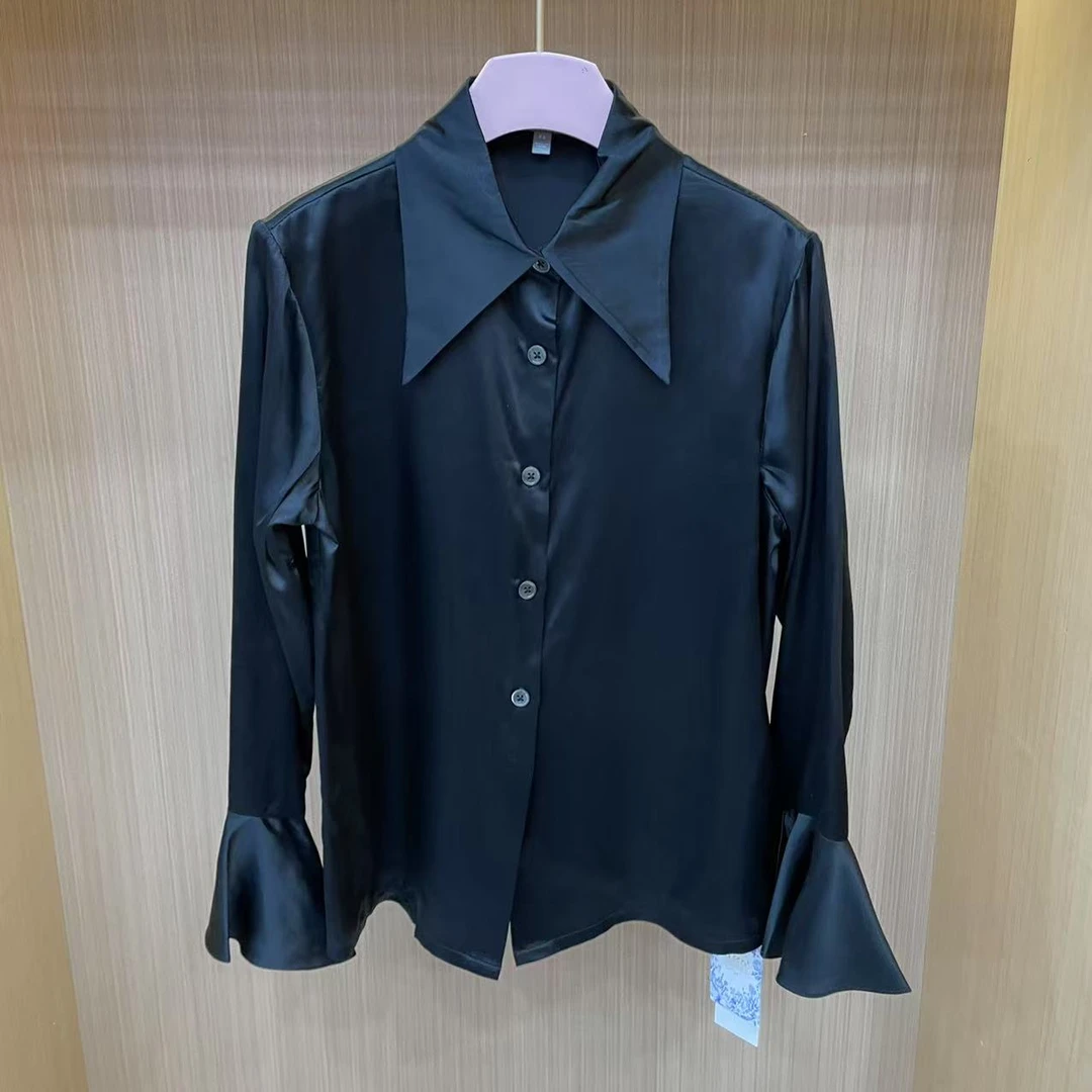 【LJWM】桑蚕丝长袖翻领衬衫 C1554