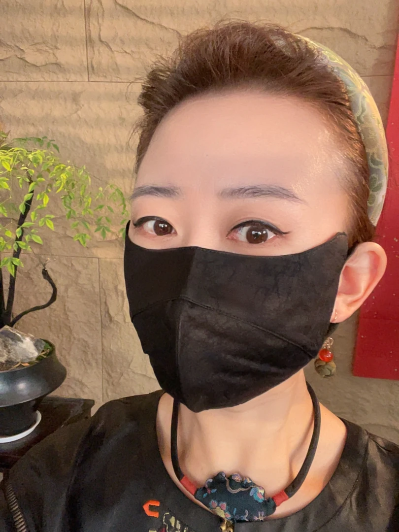 【蓝龟裂纹口罩9】宫丽新款香云纱桑蚕丝龟裂纹口罩双层透气