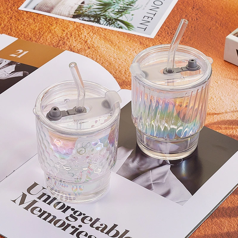 新款炫彩竹节杯玻璃ins双饮杯咖啡吸管杯家用学生开业礼品牛奶杯