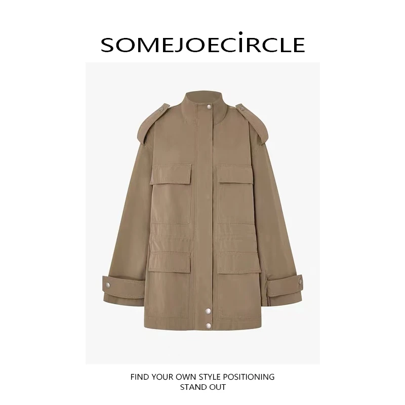 SOMEJOECIRCLE【M】25秋新品工装口袋抽绳收腰长袖夹克外套女Z7483