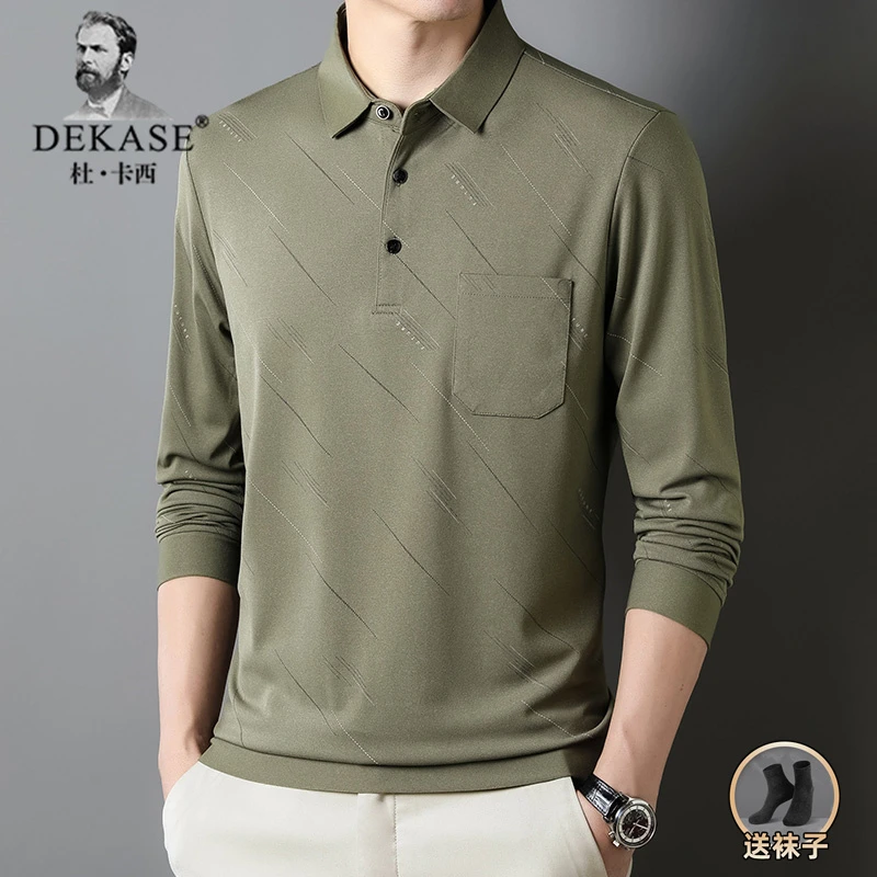 Dekase Polo衫长袖男士2025春季新款打底翻领体恤上衣休闲商务男