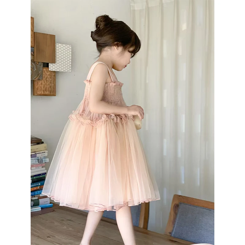 【现货】新款女童甜美连衣裙高级网纱蓬蓬裙公主风童装夏季气质粉