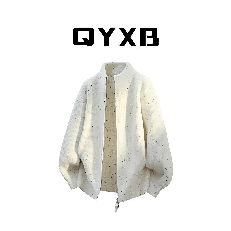 【品牌正品现货】QYXB秋冬立领拉链满天星开衫毛衣针织衫外套男士