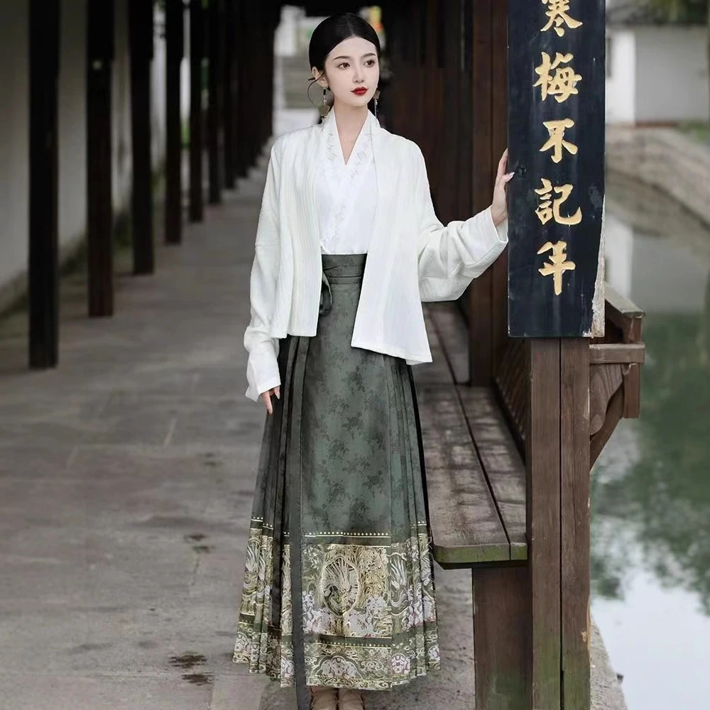 【天女下凡】改良汉服中国对襟上衣搭配新款日常马面裙交领一整套