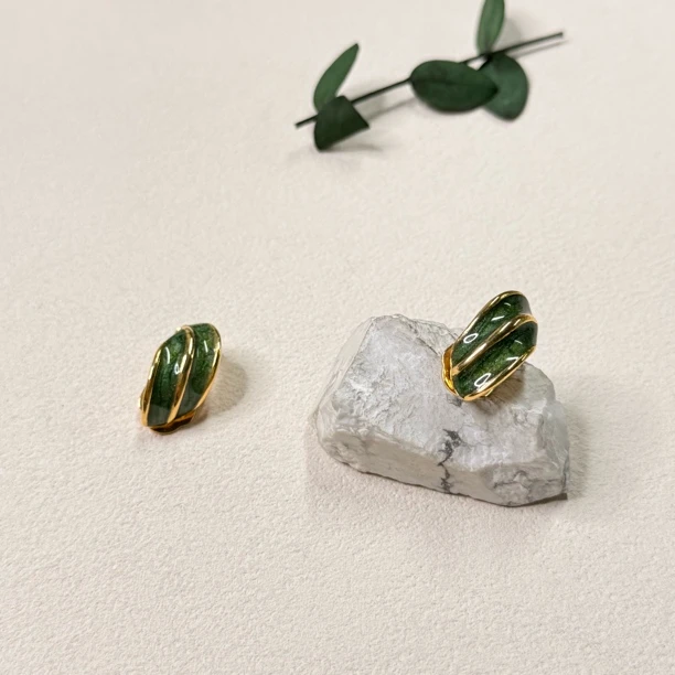 铜合金珐琅耳饰 【六六中古】孤品复古耳夹ap6927