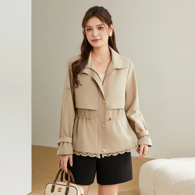 采多宝大码女装蕾丝拼接收腰外套DDW2138