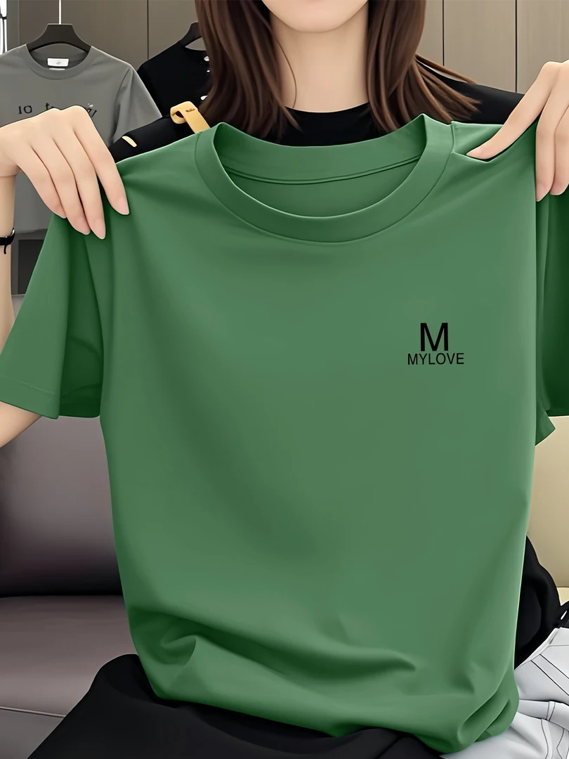 夏季新款宽松圆领减龄短袖t恤女时尚休闲百搭显瘦中年上衣打底衫