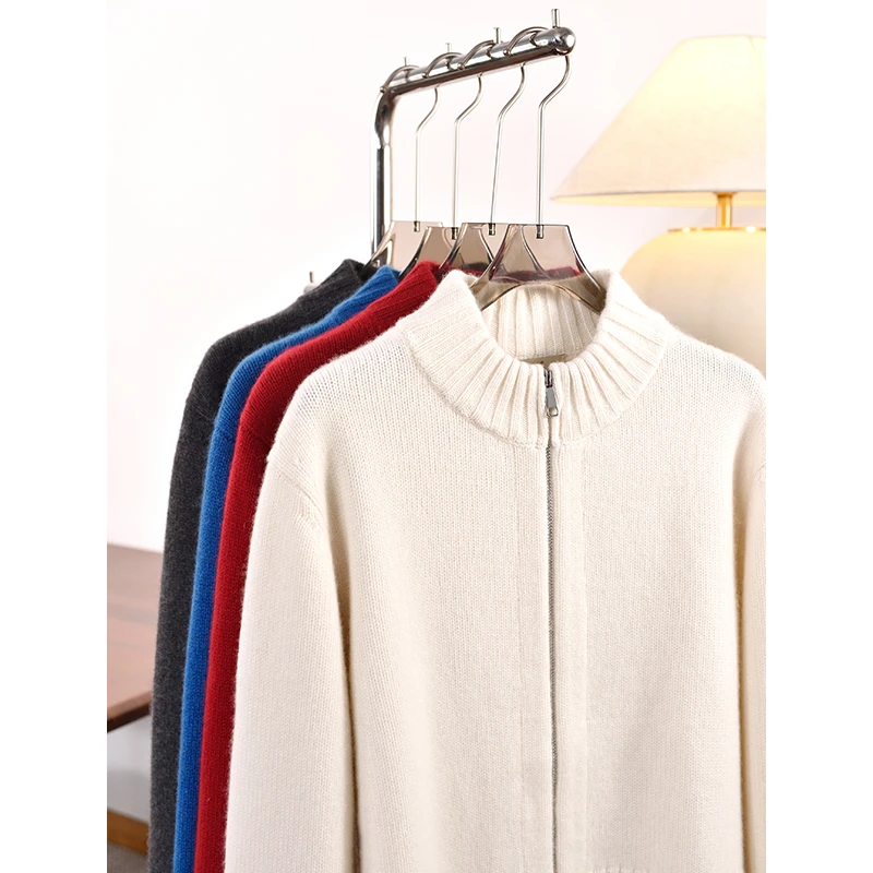 秋冬新品 女款羊绒小立领拉链加厚长袖开衫