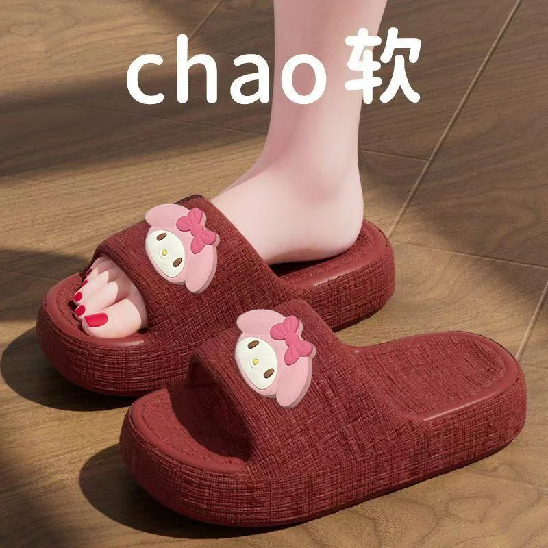 2025新款卡通女款一字拖可爱居家轻便舒适厚底洗澡防滑耐磨凉拖鞋