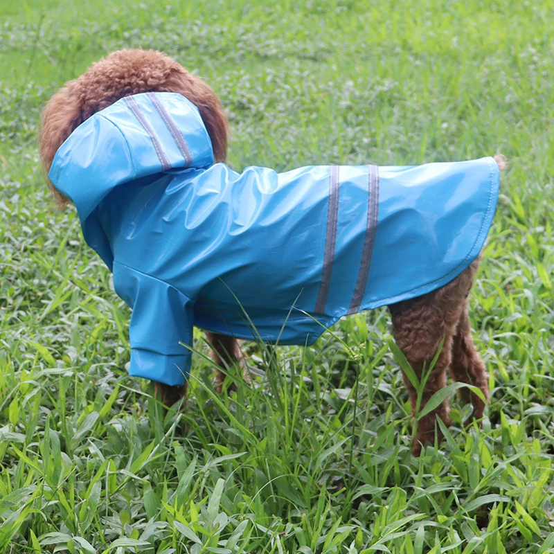 雨季宠物雨衣防水两脚雨衣PU皮反光条连帽服装小型犬比熊泰博美