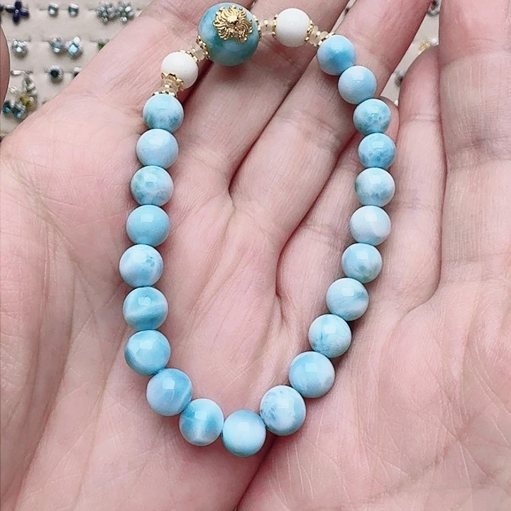 针钠钙石（海纹石）手链银S925镶嵌手链