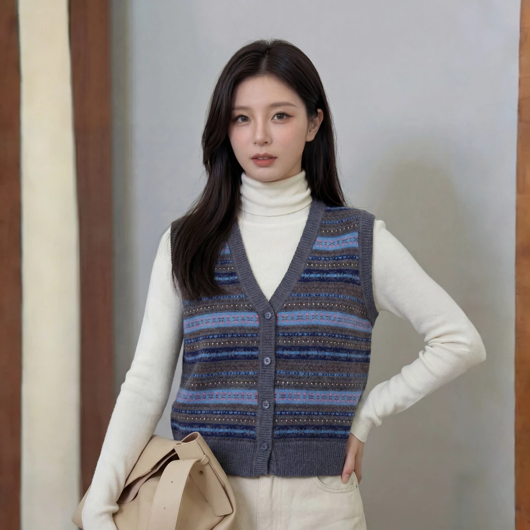 CocoHerben常规款条纹马甲无袖小香风套装宽松HBT0738