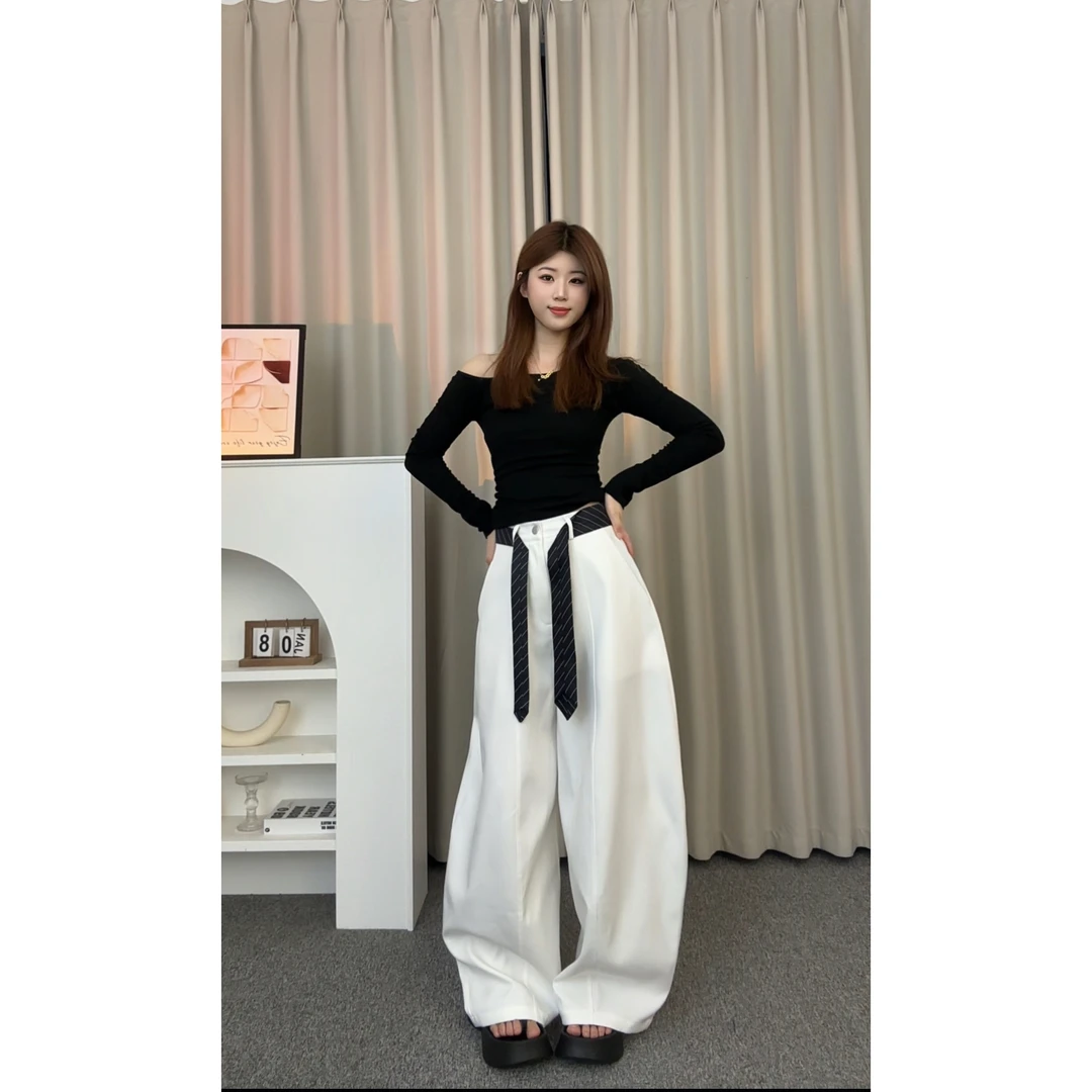 （送腰带）加绒加厚欧货高级感2025流行爆款高腰宽松直筒拖地阔腿